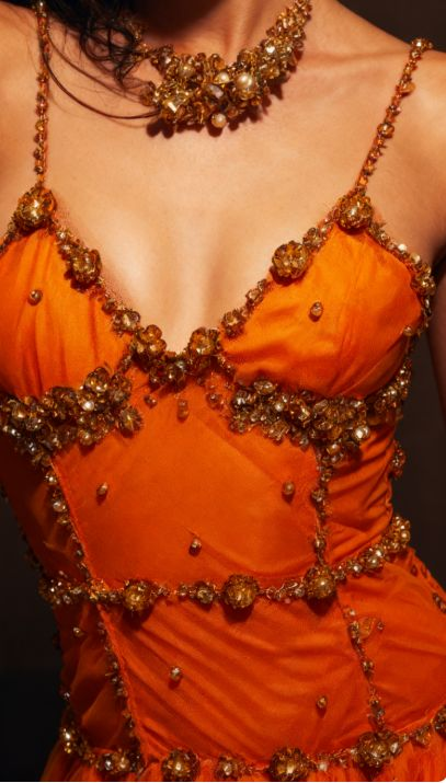 Perlenbesetztes orangefarbenes Vintage-Tüll-Ballkleid zum 21. Geburtstag, Outfit, Abendkleid fg8236