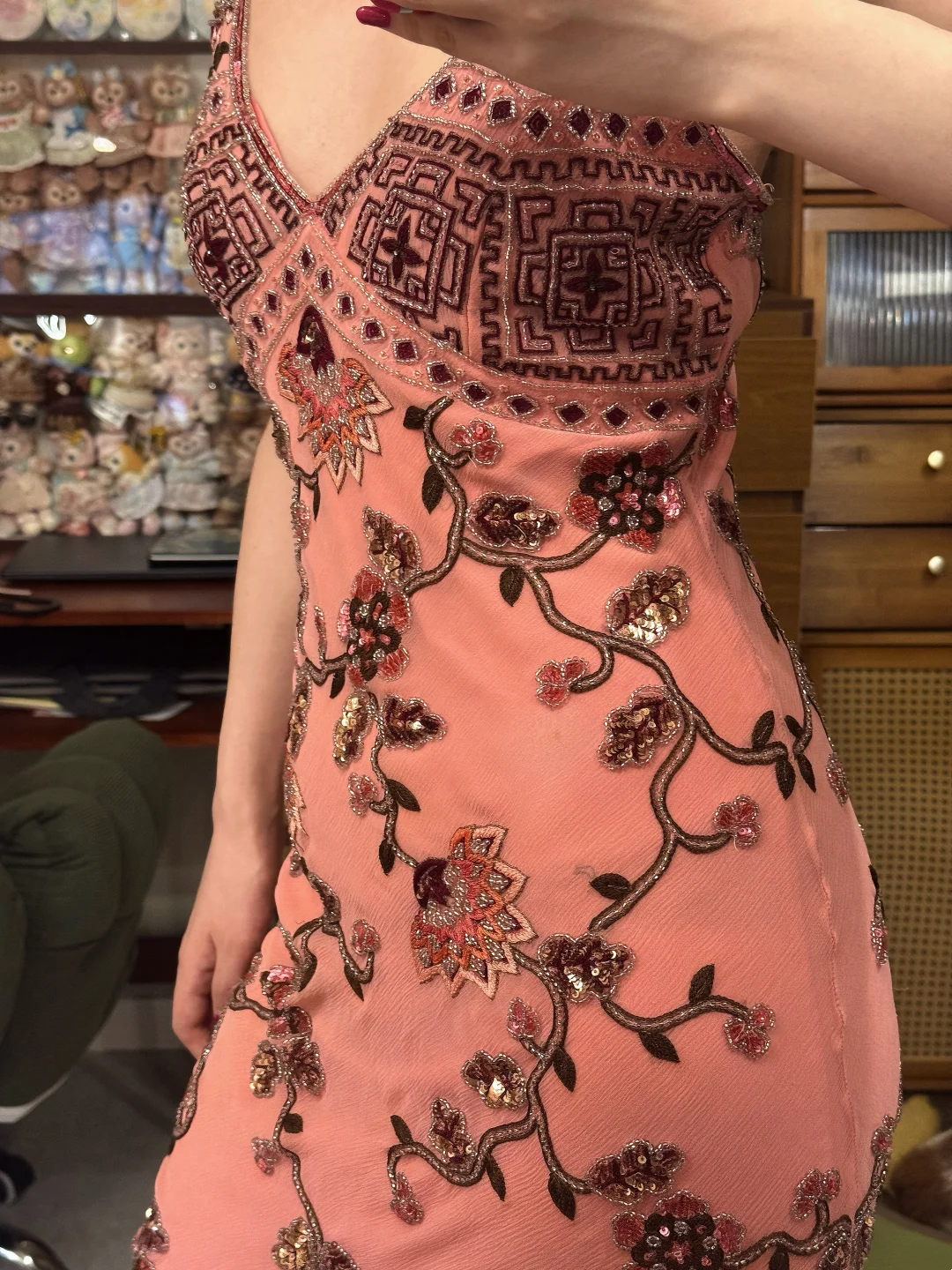 Beaded Vintage Midi Evening Dress Birthday Outfit Prom Dress  fg8279