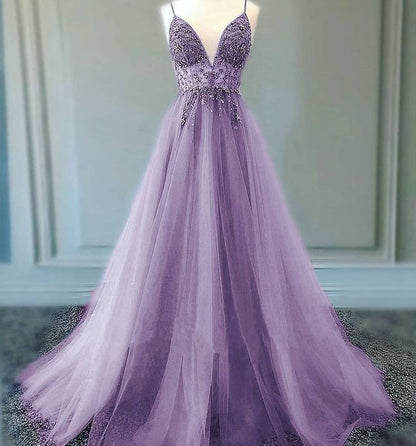 A-Linie Lila Lange Ballkleider Party Abendkleider fg3086
