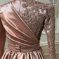 Rose Gold Prom Dress Long Sleeves Dubai Evening Dresses Muslim Women Wedding Party Gowns    fg1492