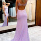 New Style V Neck Sleeveless Long Prom Dress, Sparkly Sequined Evening Dress With Slit   fg1258