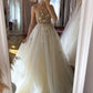 CHAMPAGNE CHIFFON BEADS LONG PROM DRESS A LINE EVENING DRESS     fg2398