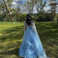 Sweet Sparkly V Neck Blue Tulle Prom Dresses with 3D Flowers    fg2366