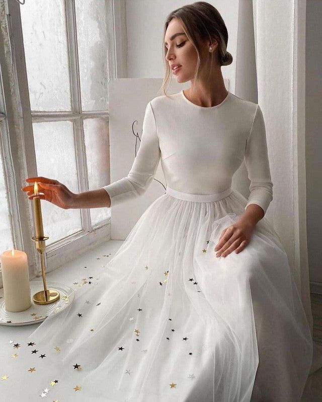 Simple White A Line Evening Party Dress   fg1248