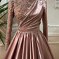 Rose Gold Prom Dress Long Sleeves Dubai Evening Dresses Muslim Women Wedding Party Gowns    fg1492