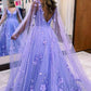 Princess Lavender 3D Flowers Tulle Formal Dress with Cape    fg3294