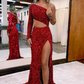 Sexy Sequin Mermaid Long Formal Dress with One Shoulder Long Sleeve Prom Dress    fg2369