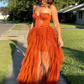 Gorgeous Sweetheart Rust Tiered Long Formal Dress with Slit    fg2555