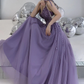 Lavender a line v neck sleeveless appliques lace sweep train Prom Dresses    fg2516