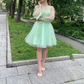 Light Green Short Tulle Prom Dresses,Long Sleeve Homecoming Party Dress    fg2705