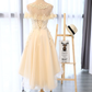 High Low Short Light Champagne Lace Prom Dresses, High Low Light Champagne Lace Homecoming Dresses, Champagne Lace Formal Evening Dresses     fg2199