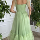 SIMPLE GREEN TULLE TEA LENGTH PROM DRESS, GREEN EVENING DRESS     fg1579