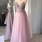 A-line Spaghetti Strap Lilac Prom Dress with Flowers     fg2615
