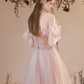 Pink tulle long prom dress A-line evening dress     fg2222