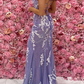 DEEP V-NECK LAVENDER LACE PROM DRESS WITH SLIT     fg1287