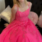 Hot Pink A Line Tulle Lace Appliques Long Prom Dress, Gorgeous Formal Gown    fg1463