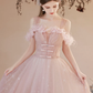 Pink tulle long prom dress A-line evening dress     fg2222