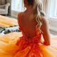 Gorgeous Orange V-Neck Floral Tulle Long Prom Dress    fg3198