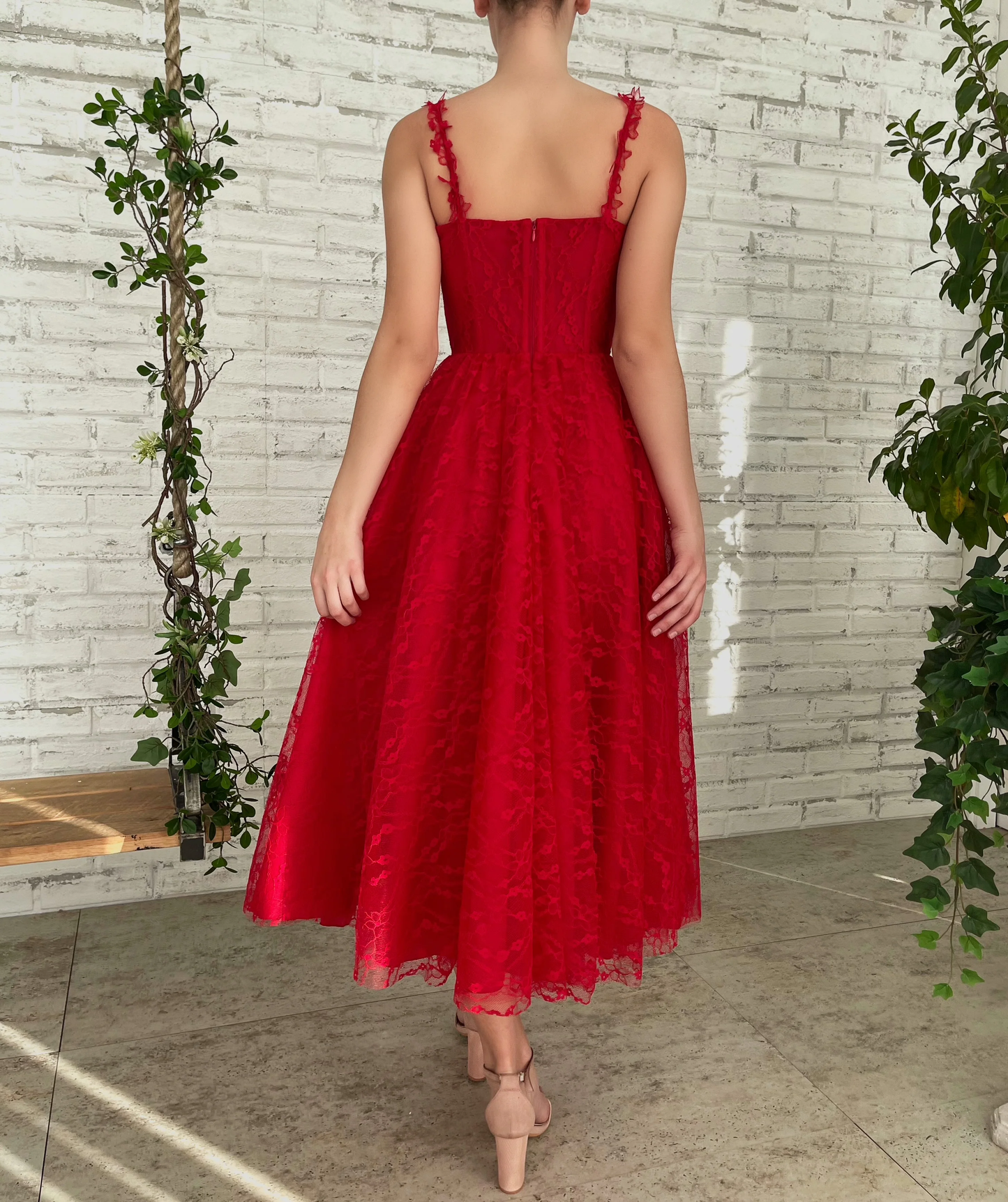 Rotes Spitzen-Party-Ballkleid aus Tüll für Sweet 16-Abende fg3288