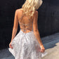 Silver V-Neck Luxury Beaded Satin Short Prom Dress Homecoming Dress    fg103