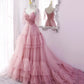 BLUE TULLE LONG A LINE PROM DRESS BLUE EVENING DRESS     fg234