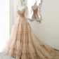 BLUE TULLE LONG A LINE PROM DRESS BLUE EVENING DRESS     fg234