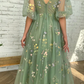 Elegant V Neck Green Tea Length Prom Dresses     fg275