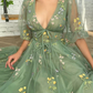 Elegant V Neck Green Tea Length Prom Dresses     fg275