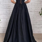 Black A Line Taffeta Long Prom Dress With Slit       fg360