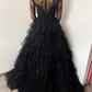 Black ruffle skirt tulle lace wedding gown prom dress long formal gowns      fg366