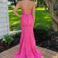 Strapless Hot Pink Lace Long Prom Dress with Appliques     fg826