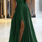 Amazing Spaghetti Straps Satin Sexy Slit Dark Green Prom Dress     fg89
